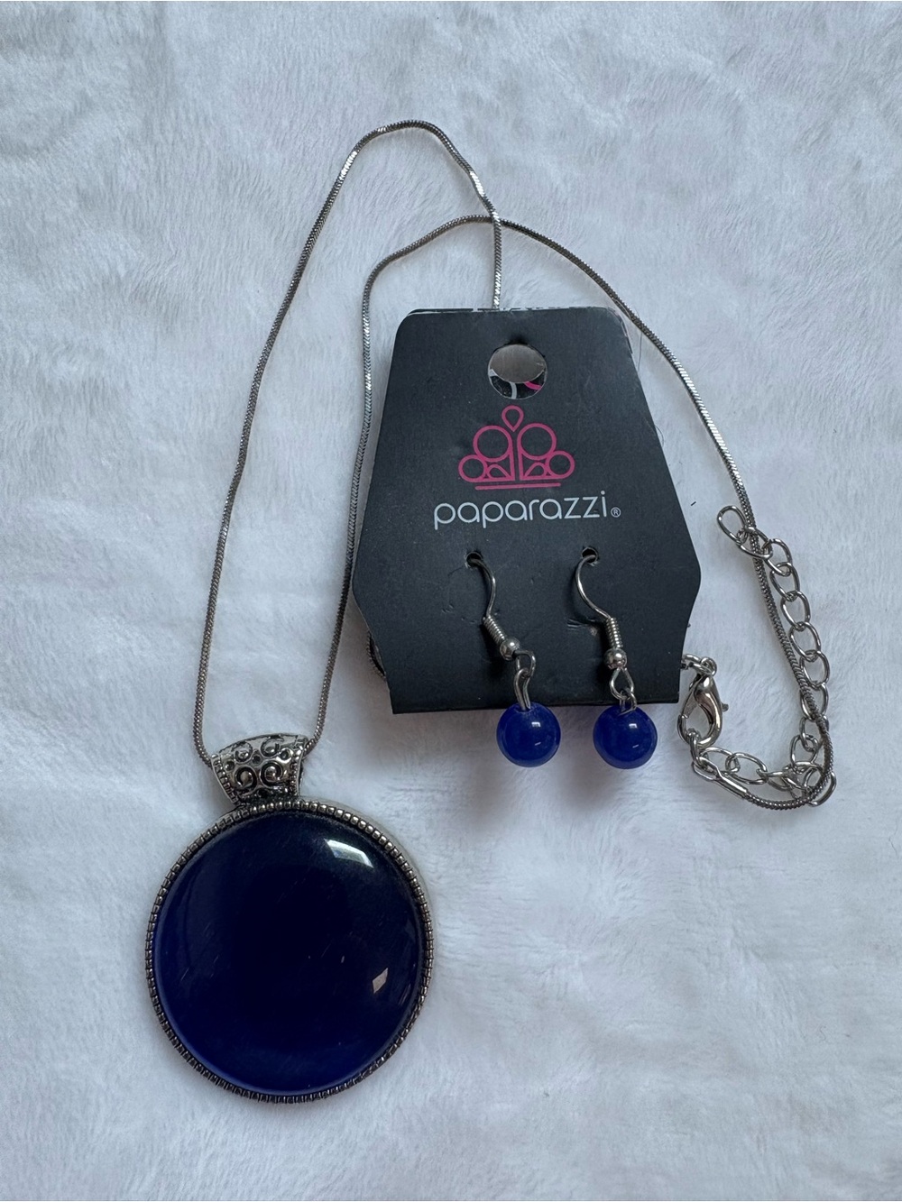 paparazzi Silver-Tone Necklace and Earrings Set - Deep Blue